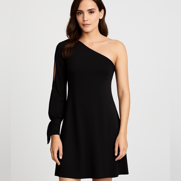 BCBGMAXAZRIA Cold Shoulder Sexy Little Black Dress One Sleeve Size Small - Picture 7 of 7